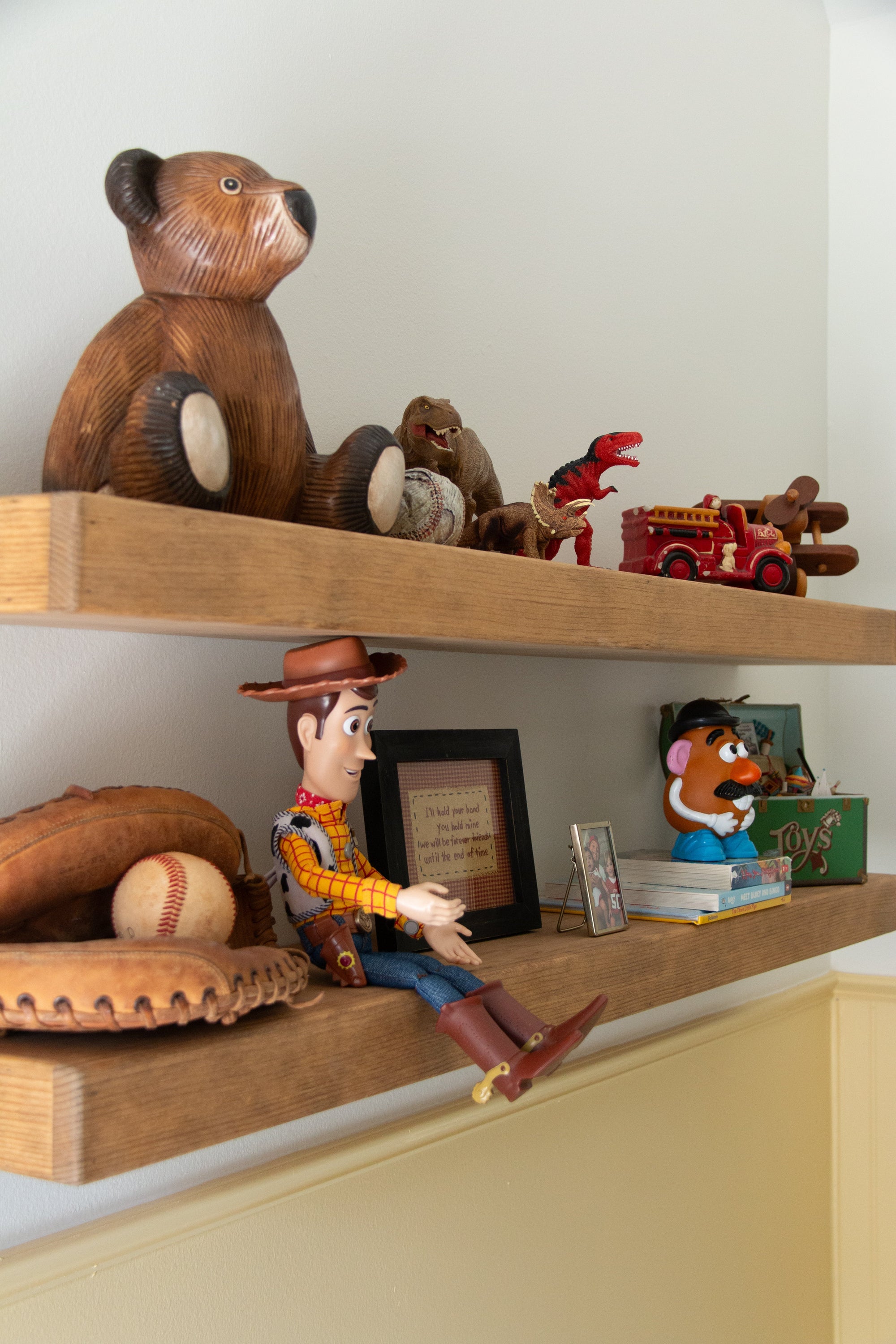 floating shelf with kids toys on top