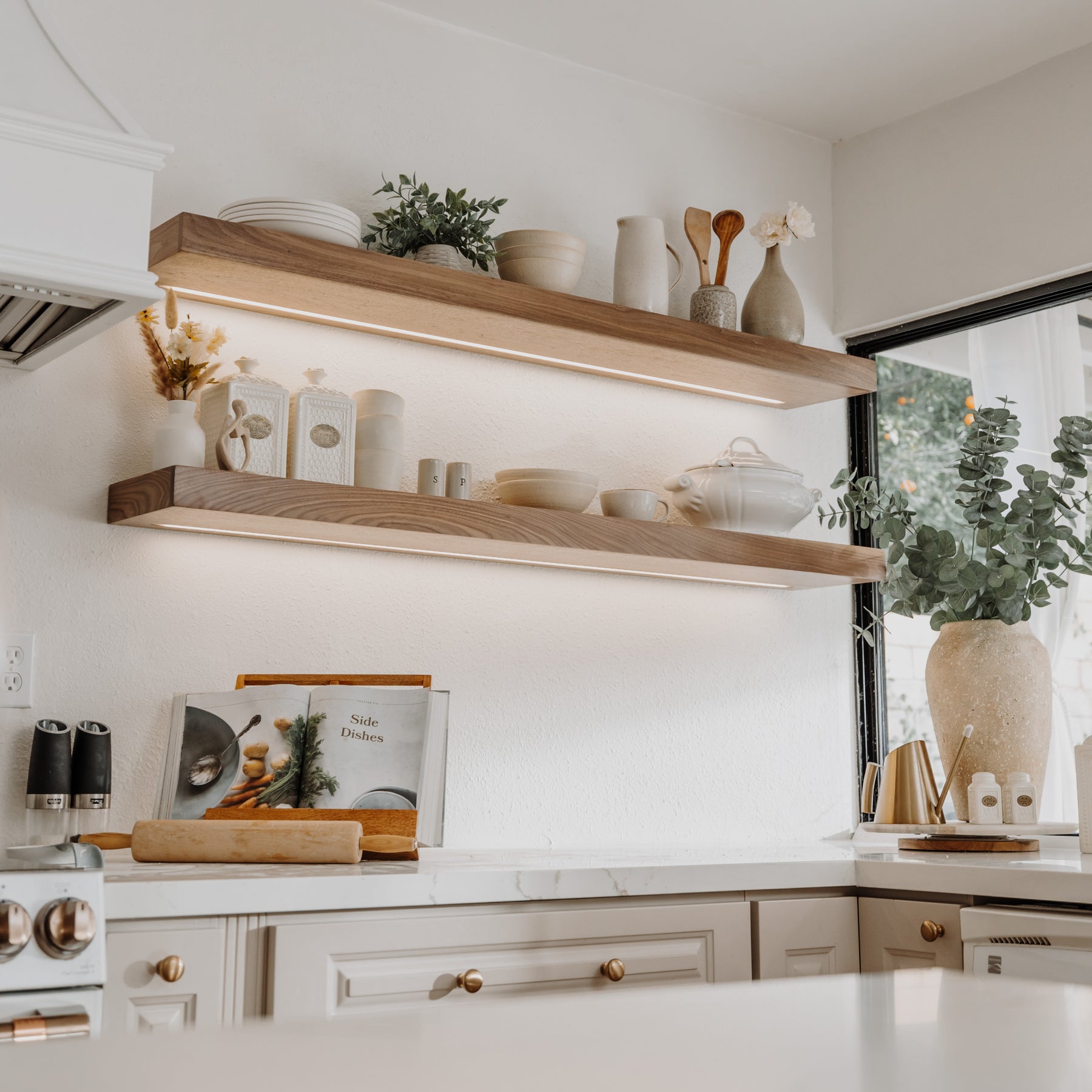 Walnut LED Floating Shelf - Modern