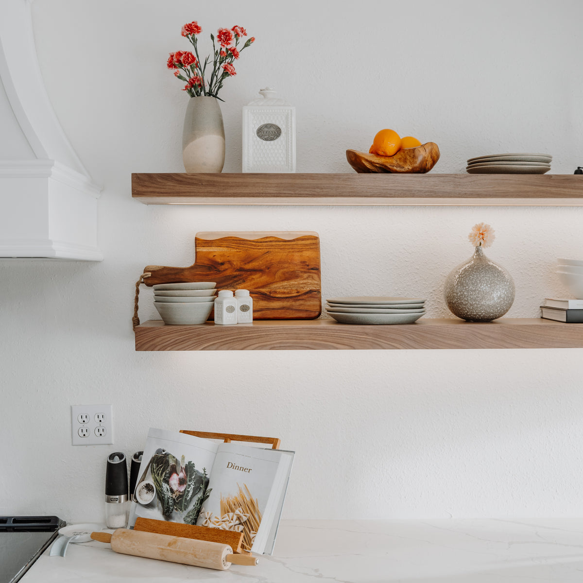 Walnut LED Floating Shelf - Modern