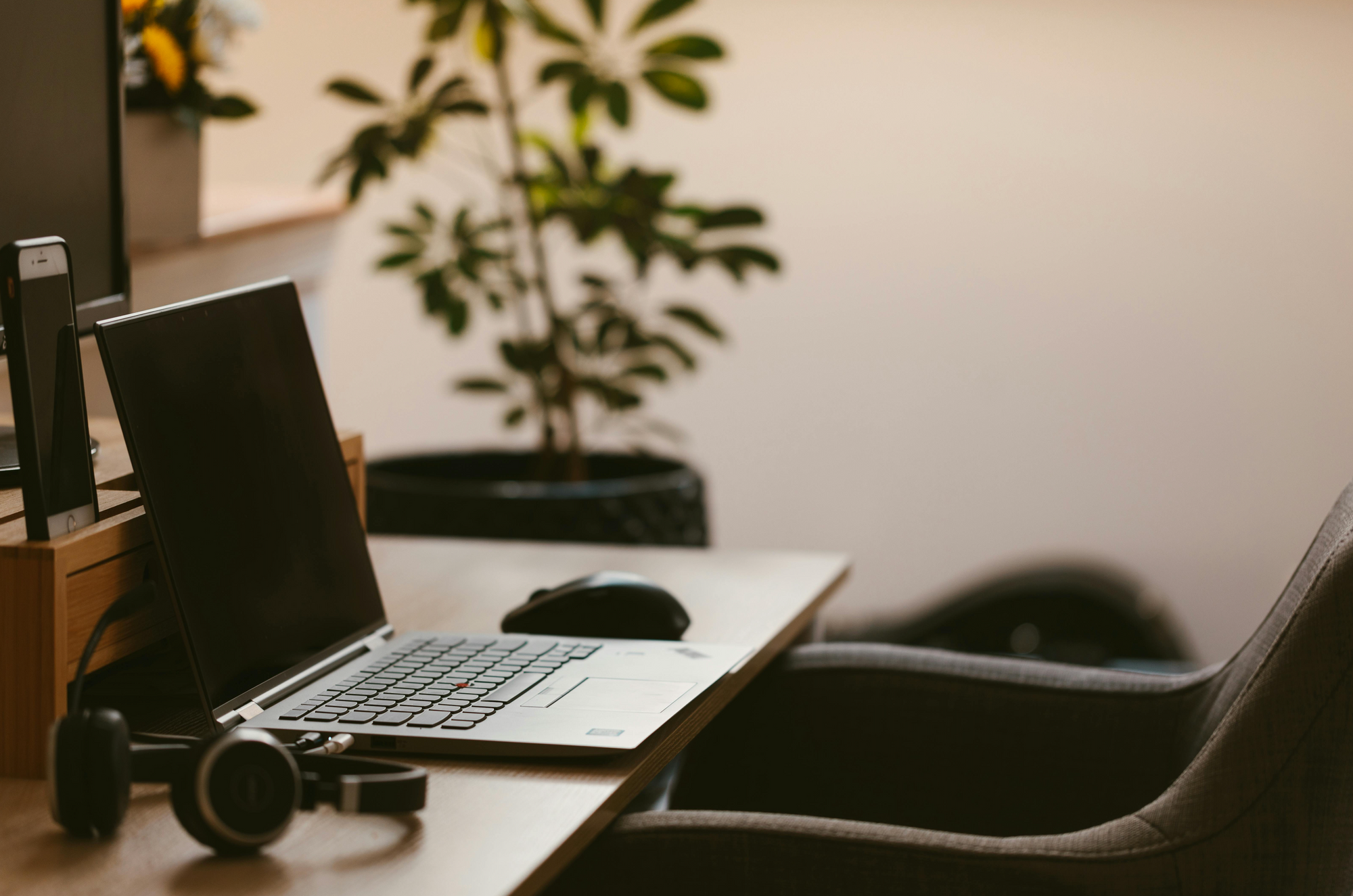 side view of laptop on desk