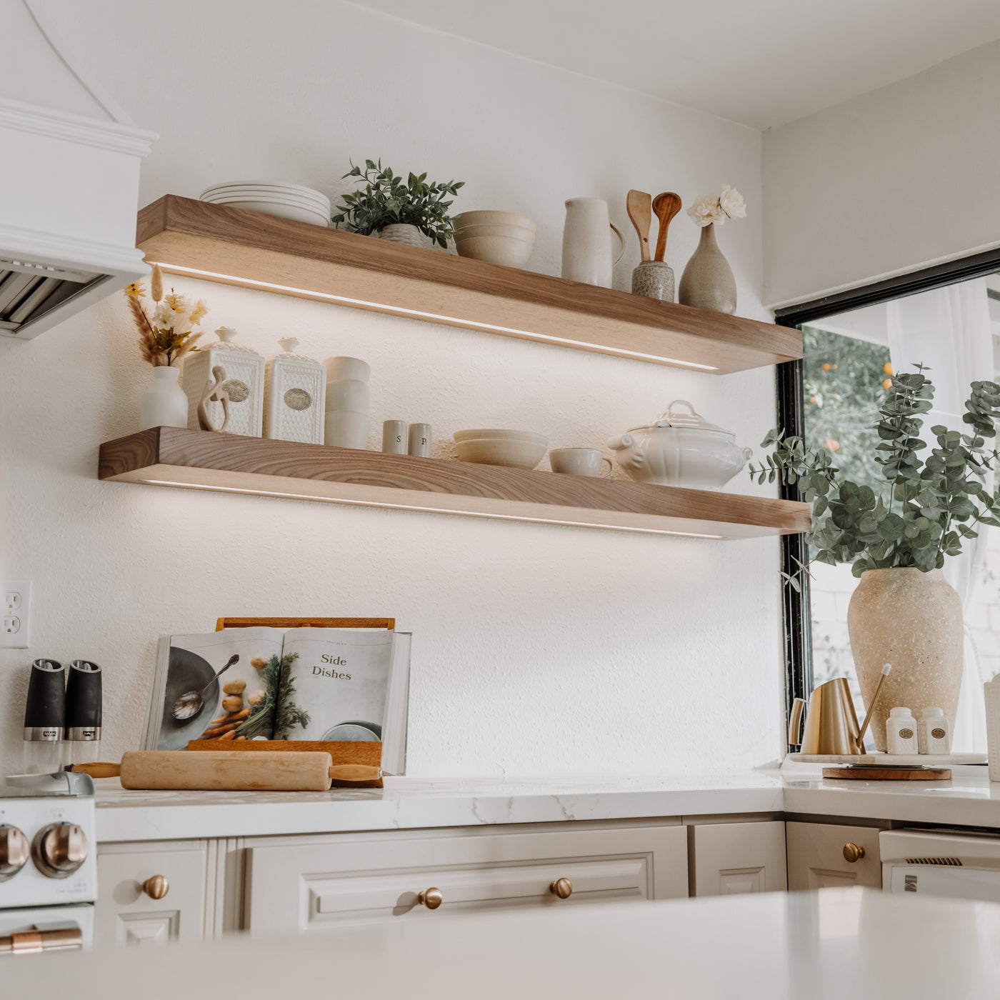Walnut LED Floating Shelves - Modern & Handmade